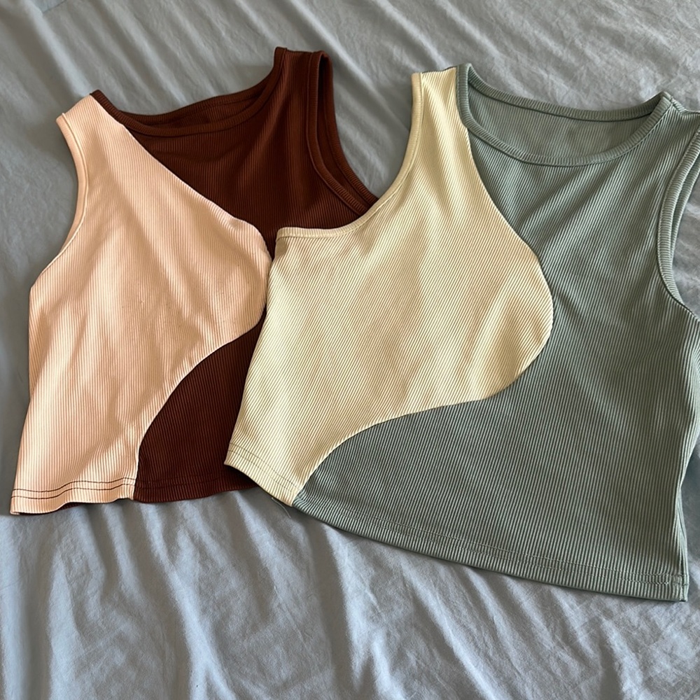 Colorblock Sleeveless Tops - Brown and Cream